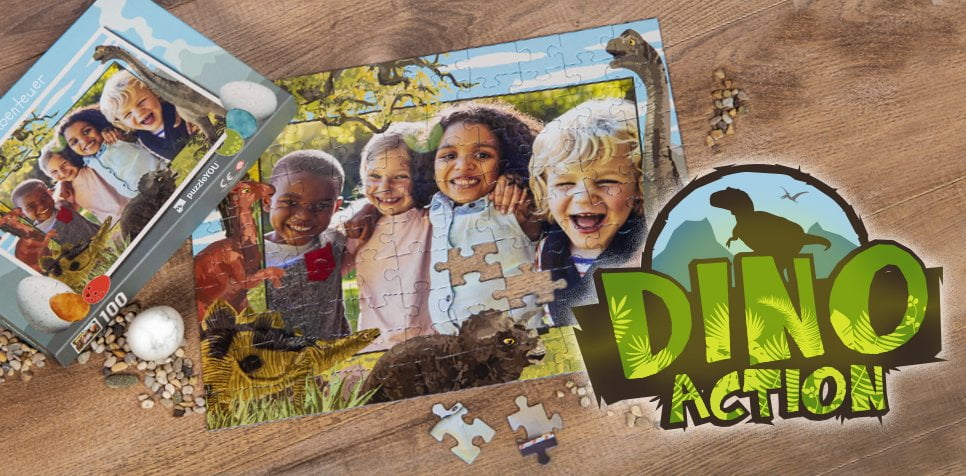 Dinosaurier-Kinderpuzzle mit eigenen Fotos