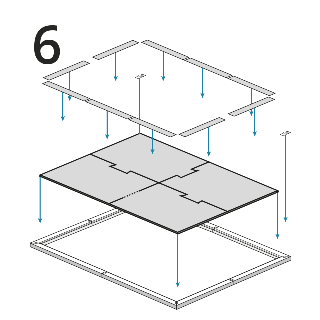 Das Puzzle in den Rahmen legen und mittels der beigefügten Klebeetiketten darin fixieren.